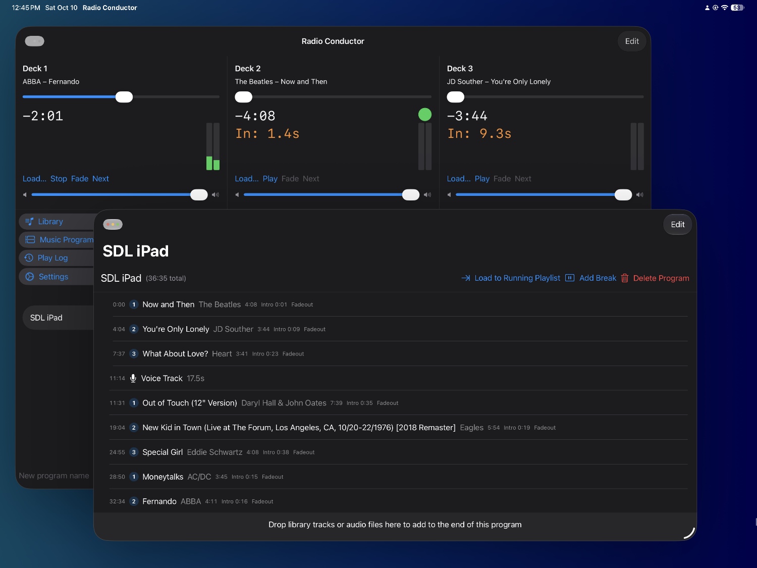 Playlist window on iPad