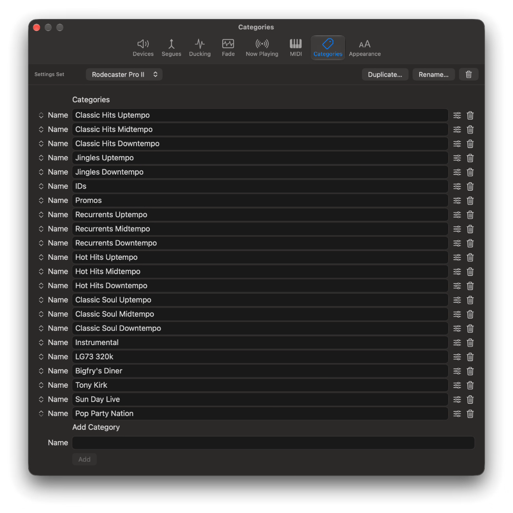 Categories Settings